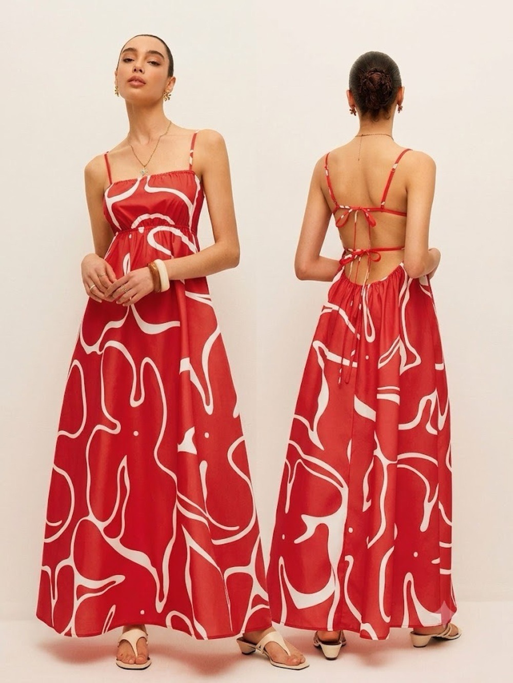 Commense Printed Back Tie Detail Dress